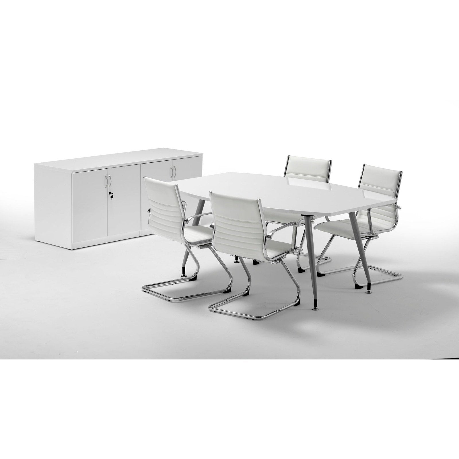 Hi-Gloss Rectangular Writable Boardroom Table - Self-Assembly, MFC Material, Silver Post Legs, 1800x1200 or 2400x1200, 5-Year Guarantee