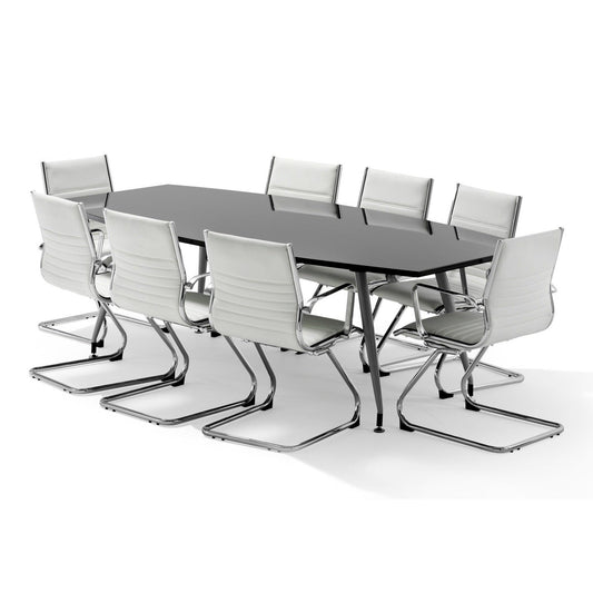 Hi-Gloss Rectangular Writable Boardroom Table - Self-Assembly, MFC Material, Silver Post Legs, 1800x1200 or 2400x1200, 5-Year Guarantee