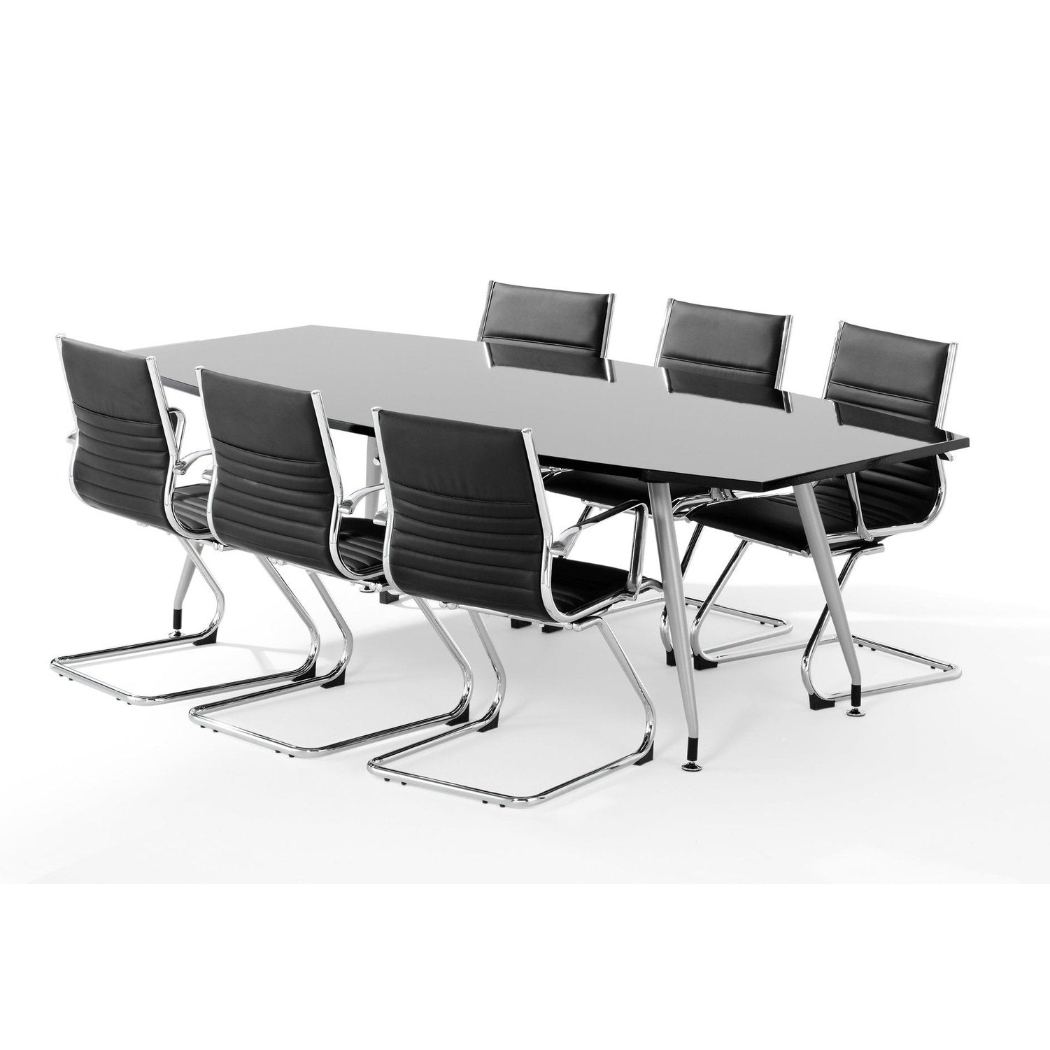 Hi-Gloss Rectangular Writable Boardroom Table - Self-Assembly, MFC Material, Silver Post Legs, 1800x1200 or 2400x1200, 5-Year Guarantee