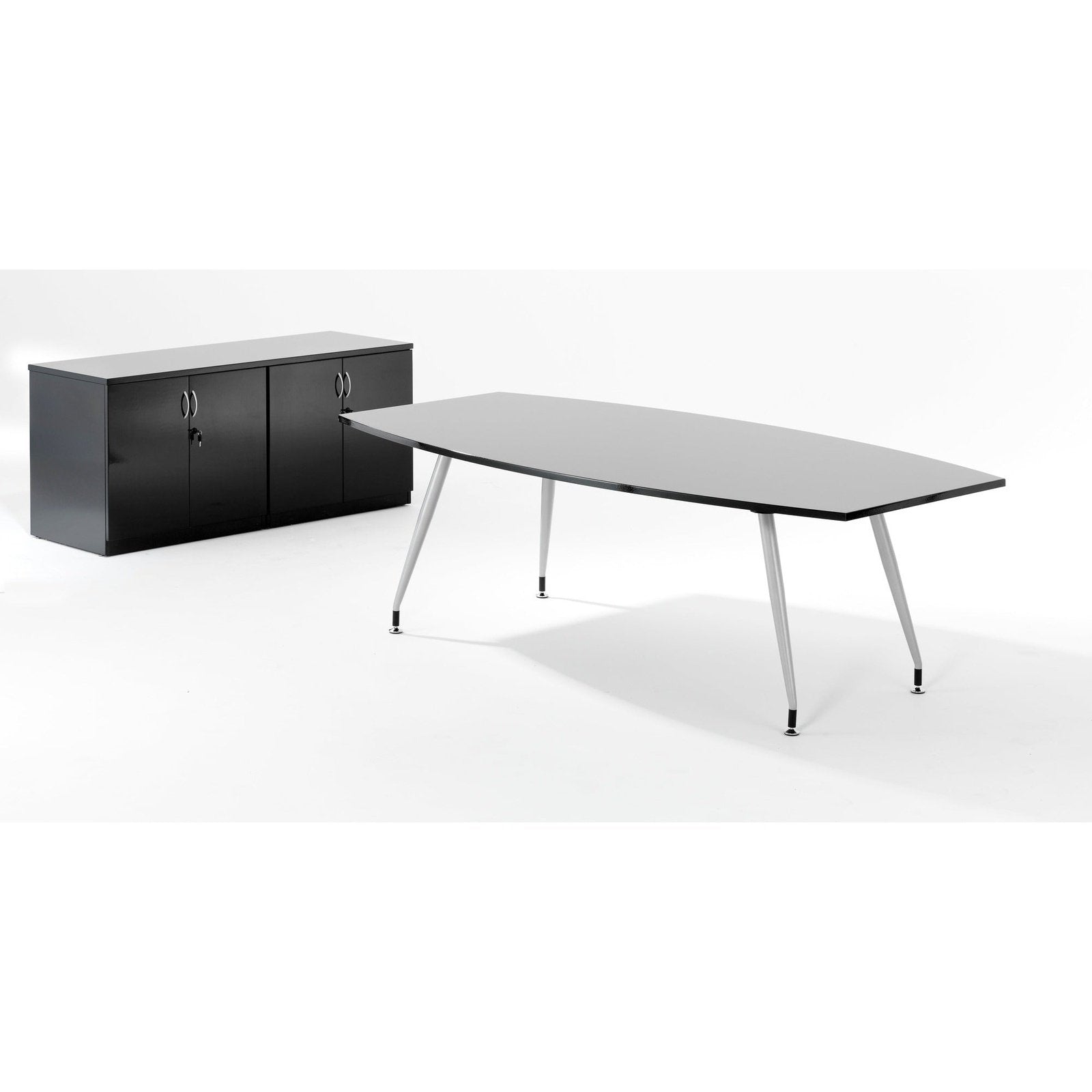 Hi-Gloss Rectangular Writable Boardroom Table - Self-Assembly, MFC Material, Silver Post Legs, 1800x1200 or 2400x1200, 5-Year Guarantee