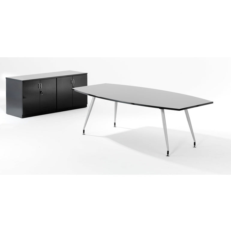 Hi-Gloss Rectangular Writable Boardroom Table - Self-Assembly, MFC Material, Silver Post Legs, 1800x1200 or 2400x1200, 5-Year Guarantee