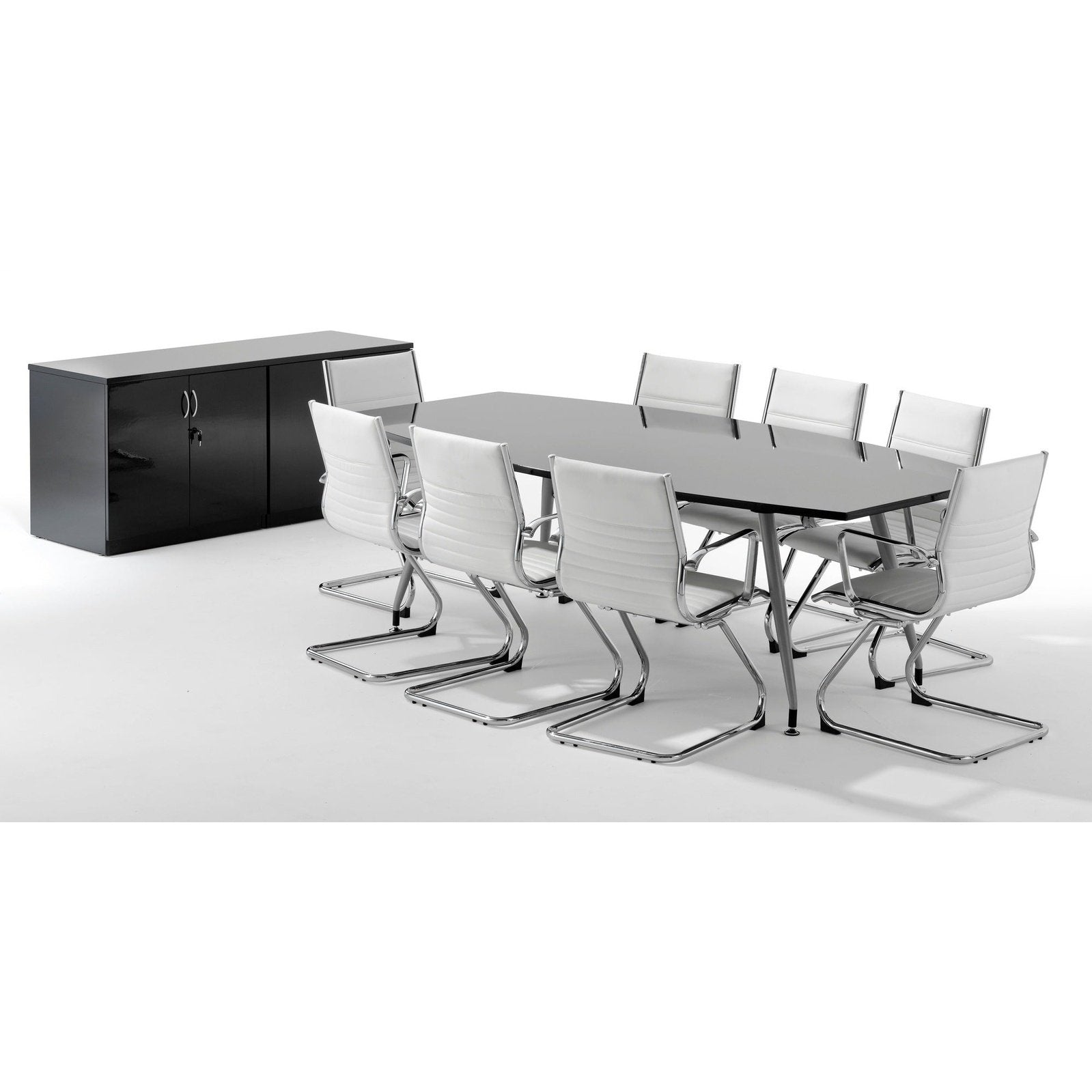 Hi-Gloss Rectangular Writable Boardroom Table - Self-Assembly, MFC Material, Silver Post Legs, 1800x1200 or 2400x1200, 5-Year Guarantee