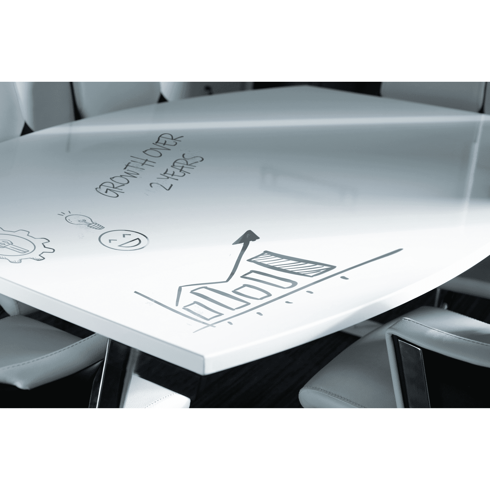 Hi-Gloss Rectangular Writable Boardroom Table - Self-Assembly, MFC Material, Silver Post Legs, 1800x1200 or 2400x1200, 5-Year Guarantee