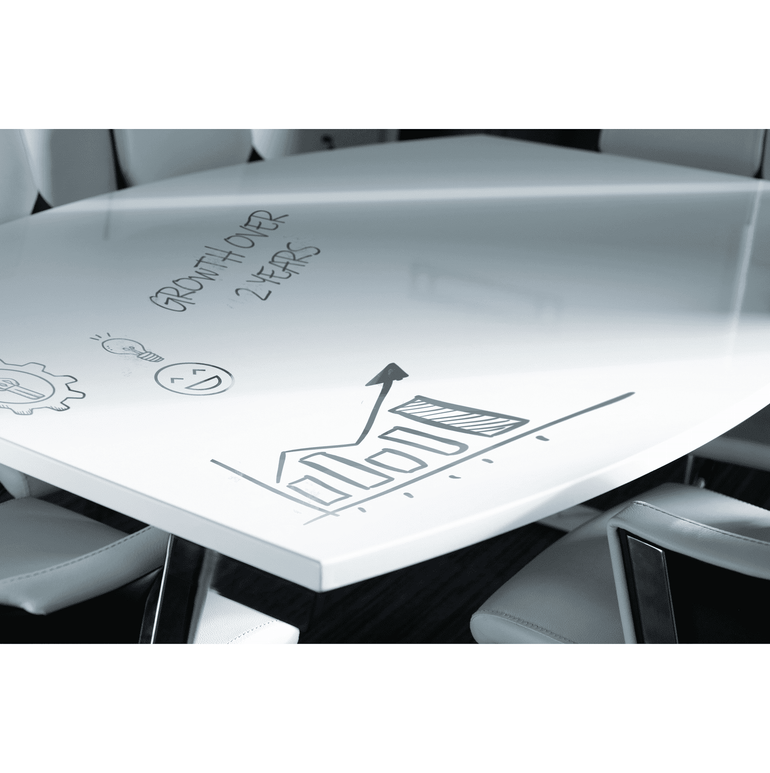 Hi-Gloss Rectangular Writable Boardroom Table - Self-Assembly, MFC Material, Silver Post Legs, 1800x1200 or 2400x1200, 5-Year Guarantee