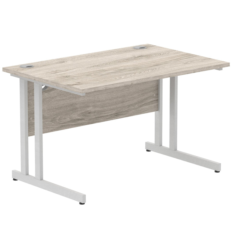 Impulse 1200mm Straight Desk Cantilever Leg - MFC Rectangular Table, Self-Assembly, 5-Year Guarantee, Silver/White/Black Frame, 1200x800 Top