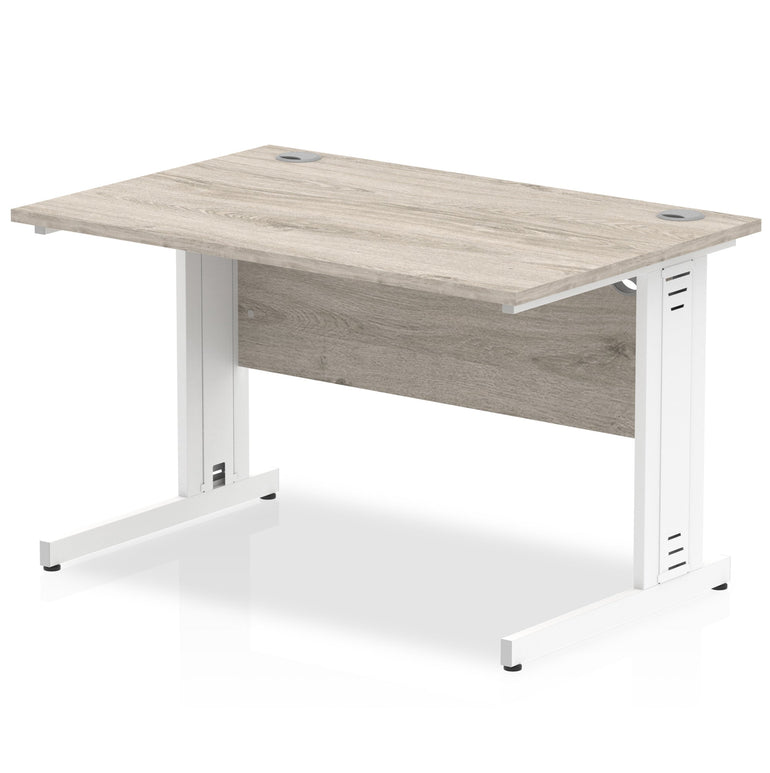 Impulse 1000mm Straight Desk with Cable Managed Leg - MFC Rectangular Table, 5-Year Guarantee, Self-Assembly, Silver/White Frame (1000x800x730mm)