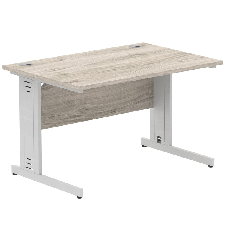 Impulse 1200mm Straight Desk with Cable Managed Leg - MFC Rectangular Table, Self-Assembly, 5-Year Guarantee, Silver/White Frame (1200x800x730mm)