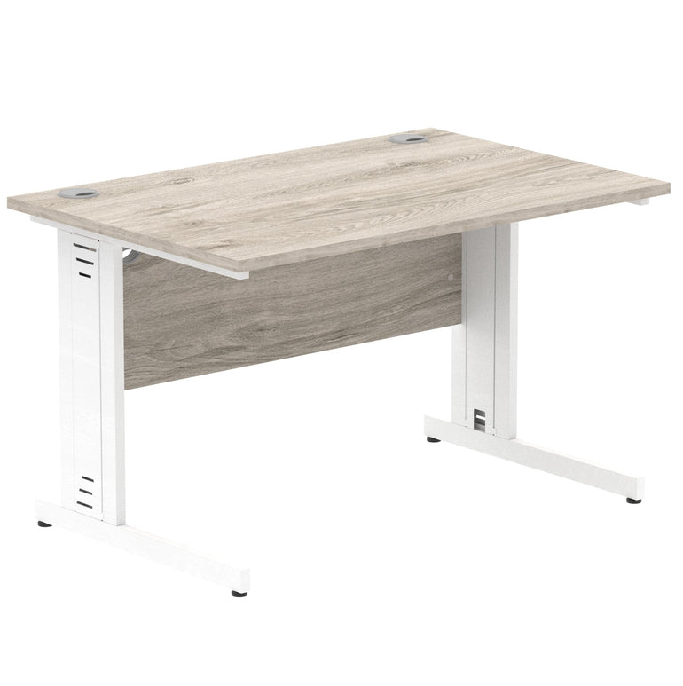 Impulse 1200mm Straight Desk with Cable Managed Leg - MFC Rectangular Table, Self-Assembly, 5-Year Guarantee, Silver/White Frame (1200x800x730mm)