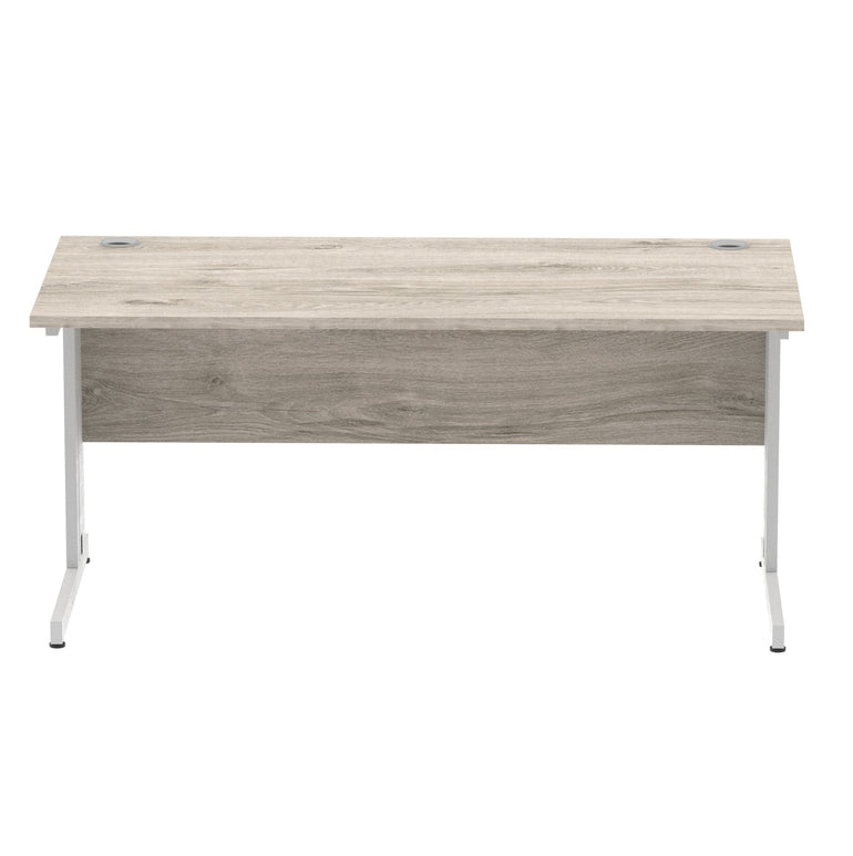 Impulse 1600mm Straight Desk with Cable Managed Leg - MFC Rectangular Table, 1600x800, Silver/White Frame, 5-Year Guarantee