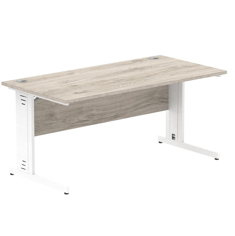 Impulse 1600mm Straight Desk with Cable Managed Leg - MFC Rectangular Table, 1600x800, Silver/White Frame, 5-Year Guarantee