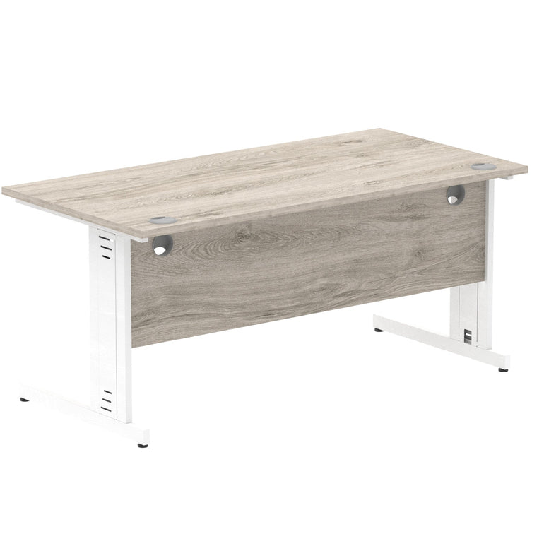 Impulse 1600mm Straight Desk with Cable Managed Leg - MFC Rectangular Table, 1600x800, Silver/White Frame, 5-Year Guarantee