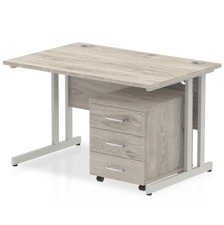 Impulse 1200mm Cantilever Straight Desk & Mobile Pedestal - MFC, Rectangular, 2/3 Lockable Drawers, Self-Assembly, 5-Year Guarantee