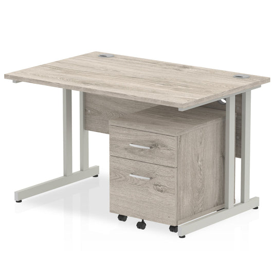 Impulse 1200mm Cantilever Straight Desk & Mobile Pedestal - MFC, Rectangular, 2/3 Lockable Drawers, Self-Assembly, 5-Year Guarantee
