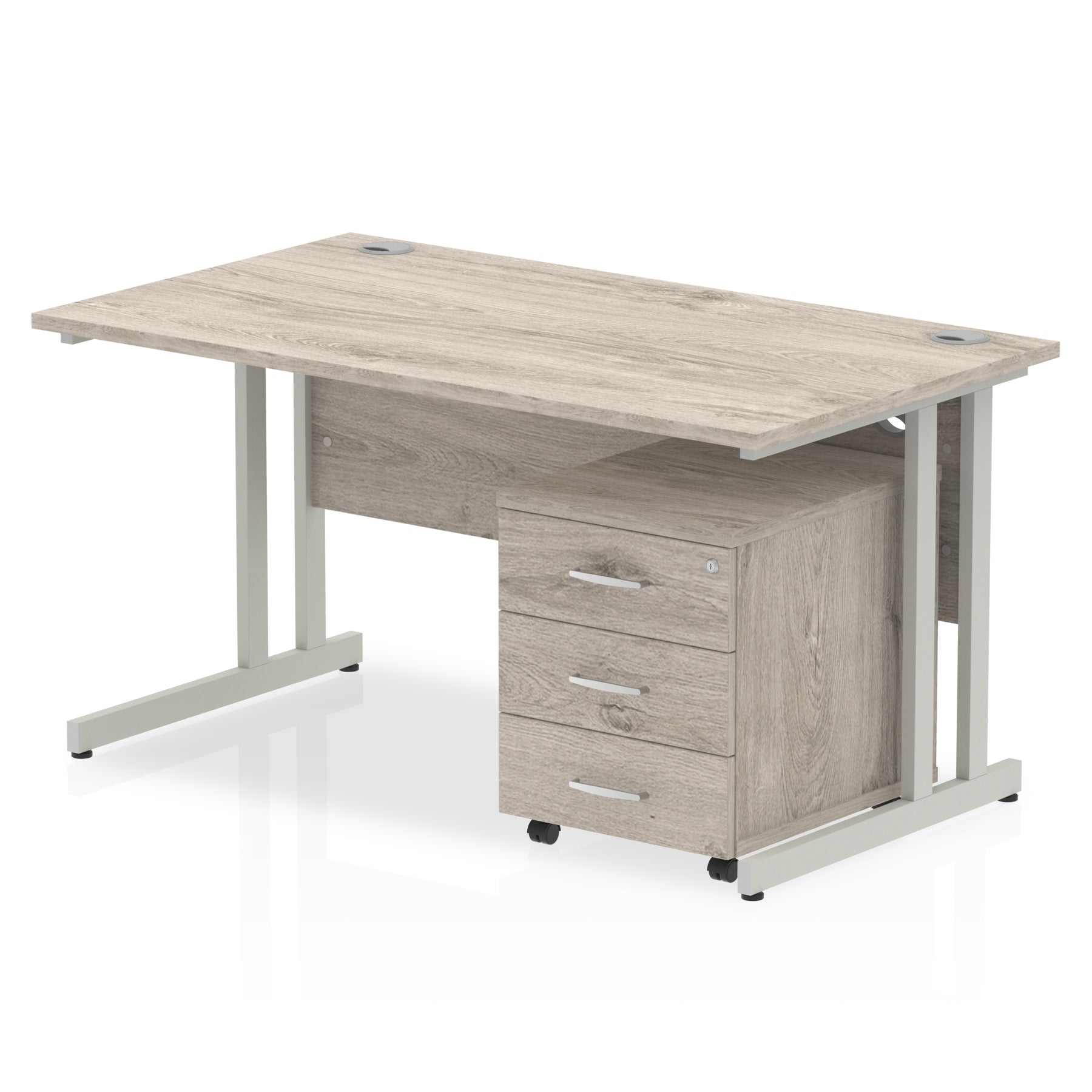 Impulse 1400mm Cantilever Straight Desk w/ Mobile Pedestal - MFC Rectangular, Self-Assembly, 5-Year Guarantee, Lockable Drawers