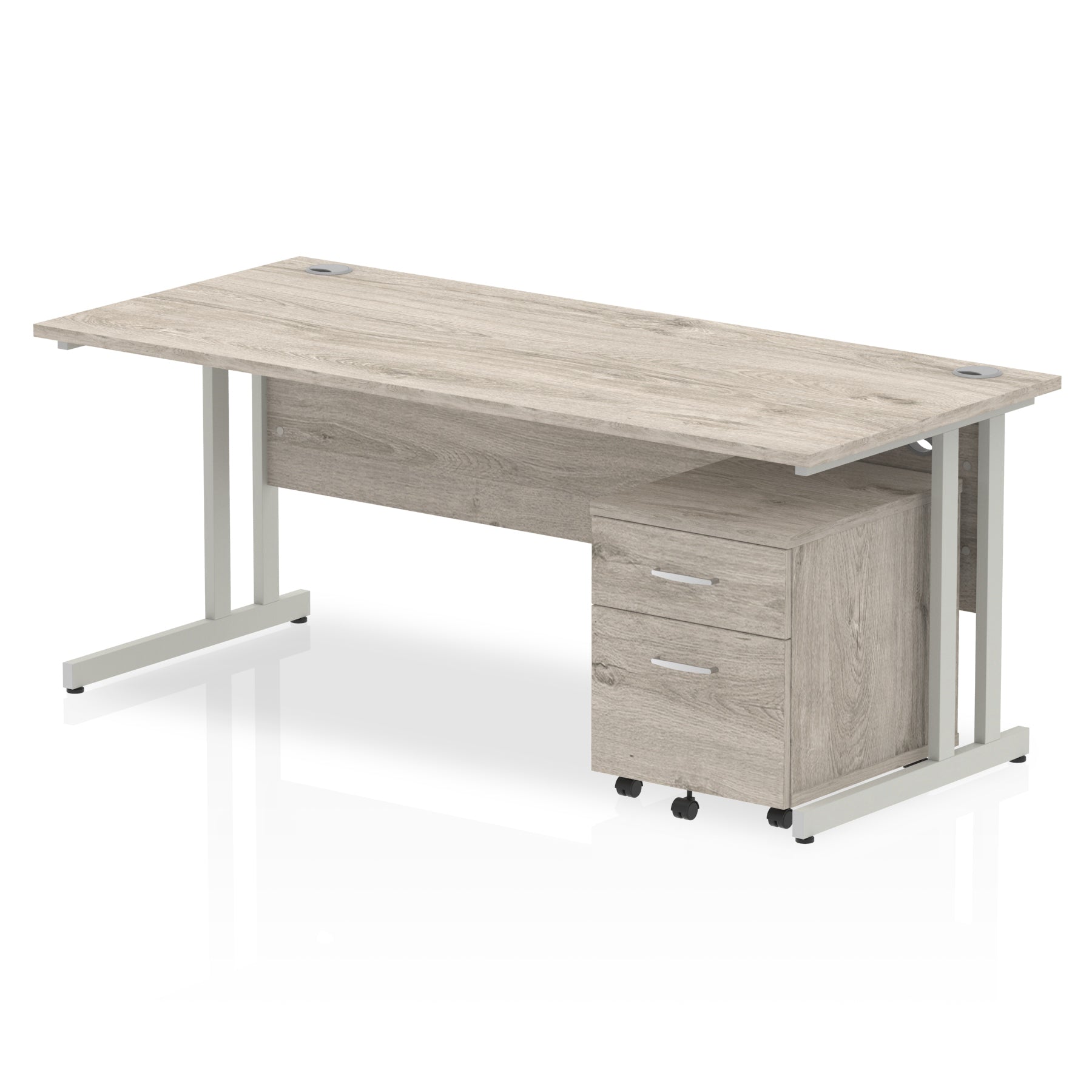 Impulse 1800mm Cantilever Straight Desk & Mobile Pedestal - MFC, Rectangular, 1800x800, Silver/White Frame, 2/3 Lockable Drawers
