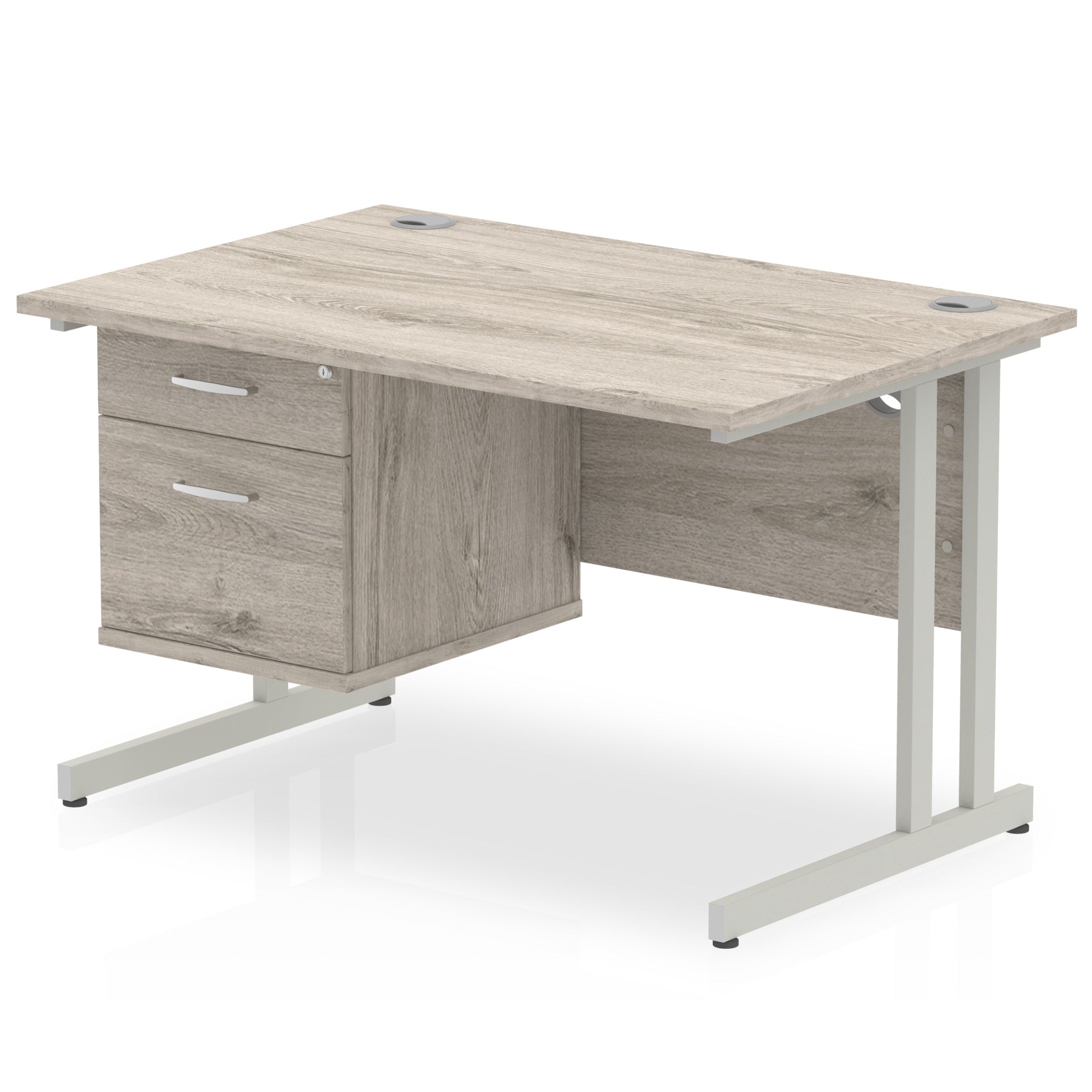 Impulse Cantilever Straight Desk 1200-1800mm Silver Frame, Fixed Pedestal, MFC, 2-3 Lockable Drawers, 5-Year Guarantee, Self-Assembly