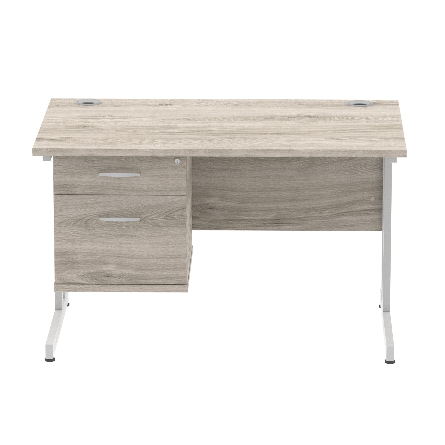 Impulse Cantilever Straight Desk 1200-1800mm Silver Frame, Fixed Pedestal, MFC, 2-3 Lockable Drawers, 5-Year Guarantee, Self-Assembly