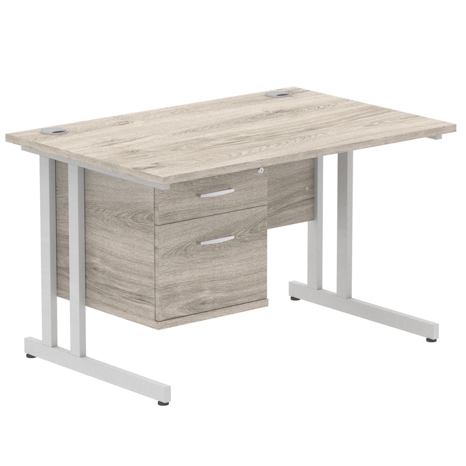 Impulse Cantilever Straight Desk 1200-1800mm Silver Frame, Fixed Pedestal, MFC, 2-3 Lockable Drawers, 5-Year Guarantee, Self-Assembly