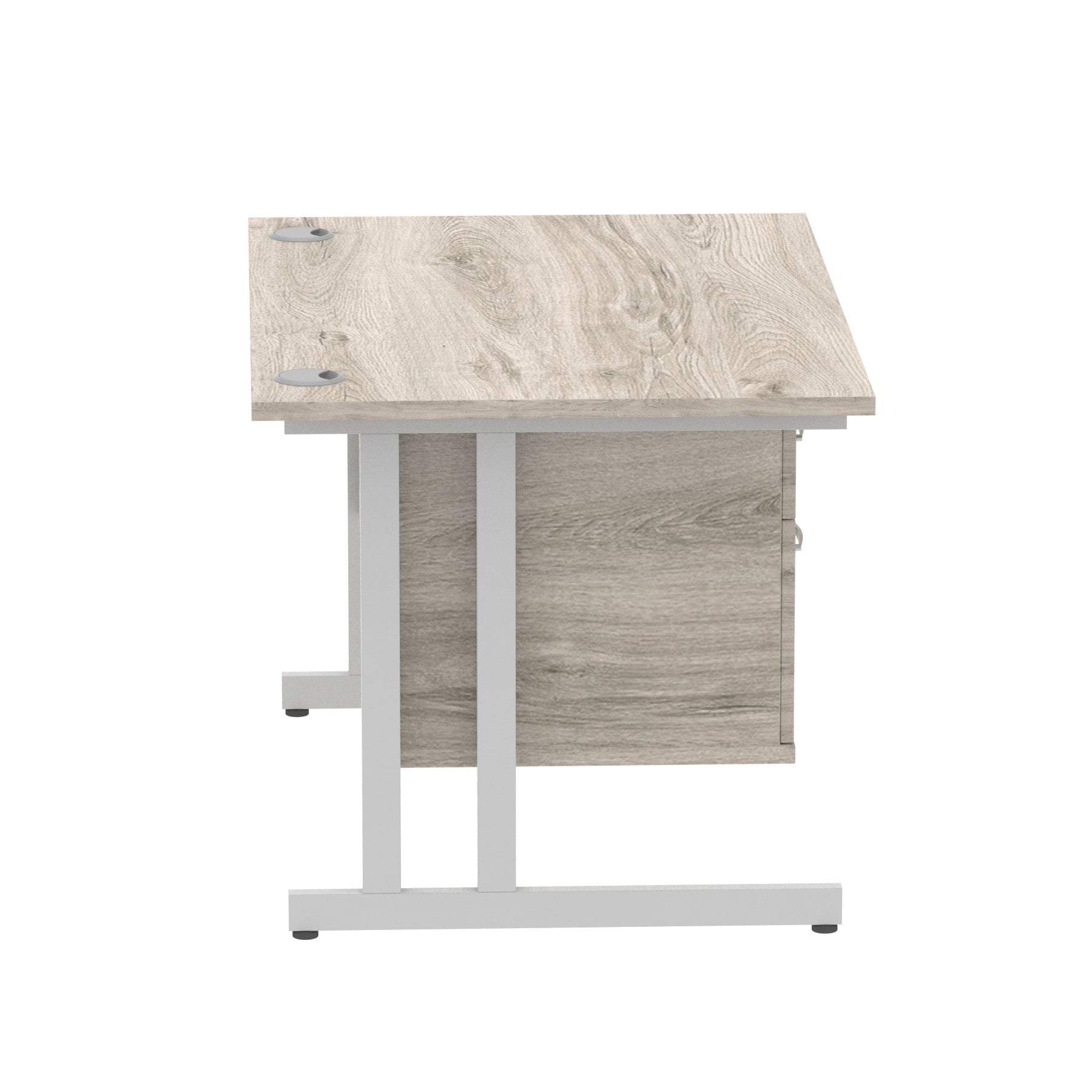 Impulse Cantilever Straight Desk 1200-1800mm Silver Frame, Fixed Pedestal, MFC, 2-3 Lockable Drawers, 5-Year Guarantee, Self-Assembly