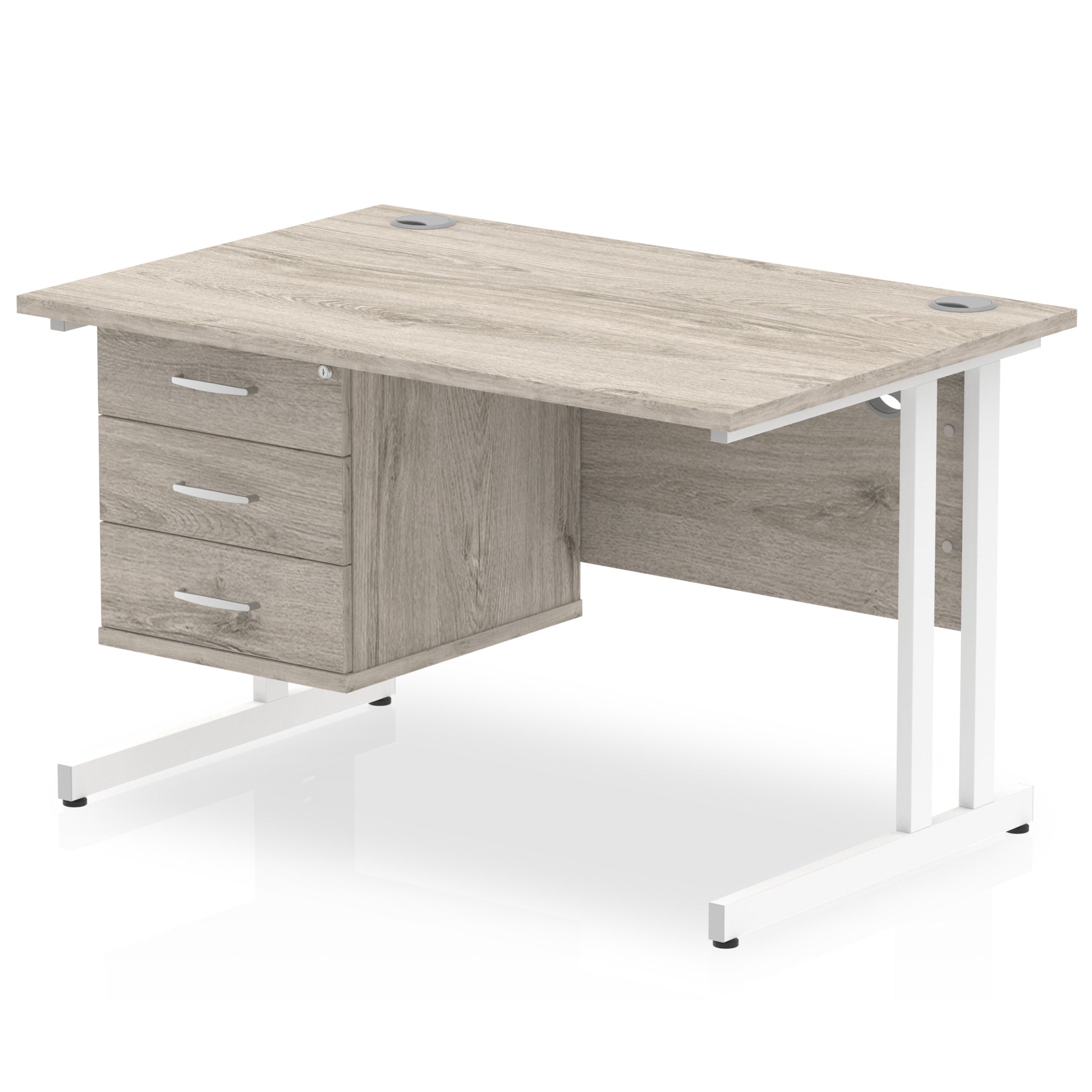 Impulse Cantilever Straight Desk - White Frame, Fixed Pedestal, MFC Material, 1200-1800mm Width, 2-3 Lockable Drawers, 5-Year Guarantee