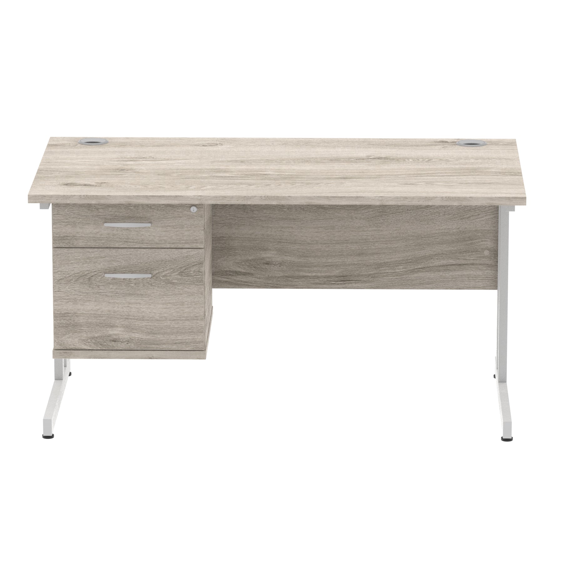 Impulse Cantilever Straight Desk 1200-1800mm Silver Frame, Fixed Pedestal, MFC, 2-3 Lockable Drawers, 5-Year Guarantee, Self-Assembly