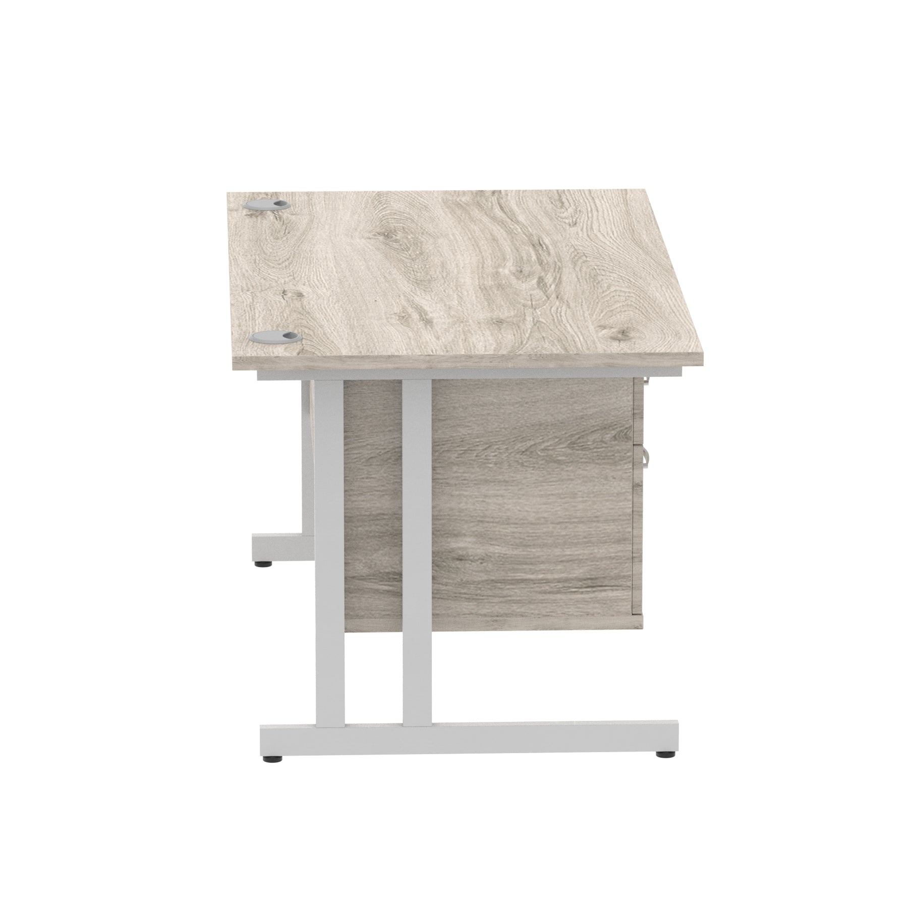 Impulse Cantilever Straight Desk 1200-1800mm Silver Frame, Fixed Pedestal, MFC, 2-3 Lockable Drawers, 5-Year Guarantee, Self-Assembly