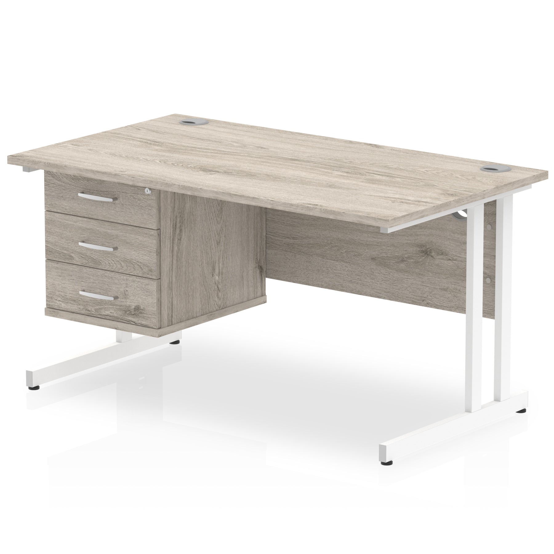 Impulse Cantilever Straight Desk - White Frame, Fixed Pedestal, MFC Material, 1200-1800mm Width, 2-3 Lockable Drawers, 5-Year Guarantee