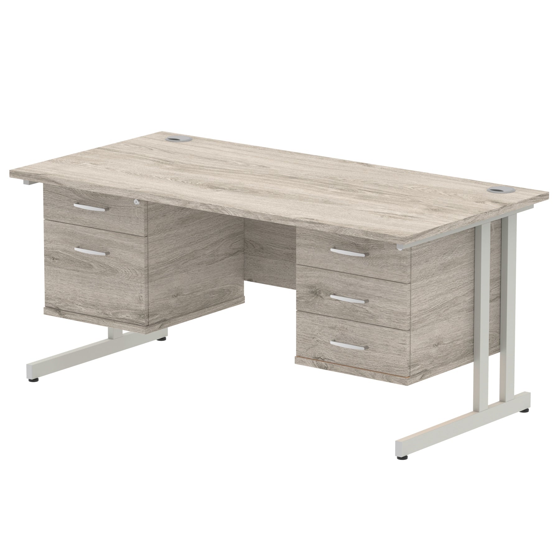 Impulse Cantilever Straight Desk 1200-1800mm Silver Frame, Fixed Pedestal, MFC, 2-3 Lockable Drawers, 5-Year Guarantee, Self-Assembly