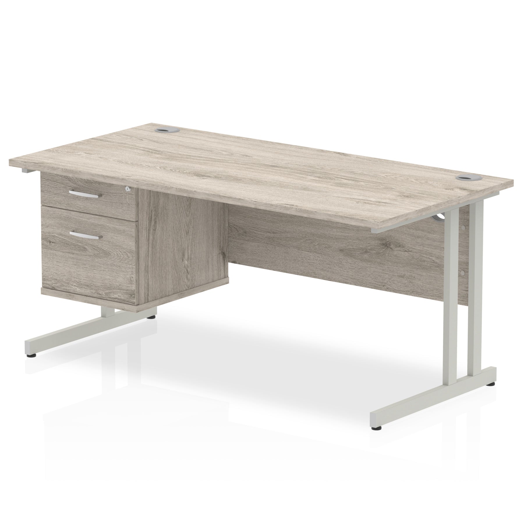 Impulse Cantilever Straight Desk 1200-1800mm Silver Frame, Fixed Pedestal, MFC, 2-3 Lockable Drawers, 5-Year Guarantee, Self-Assembly