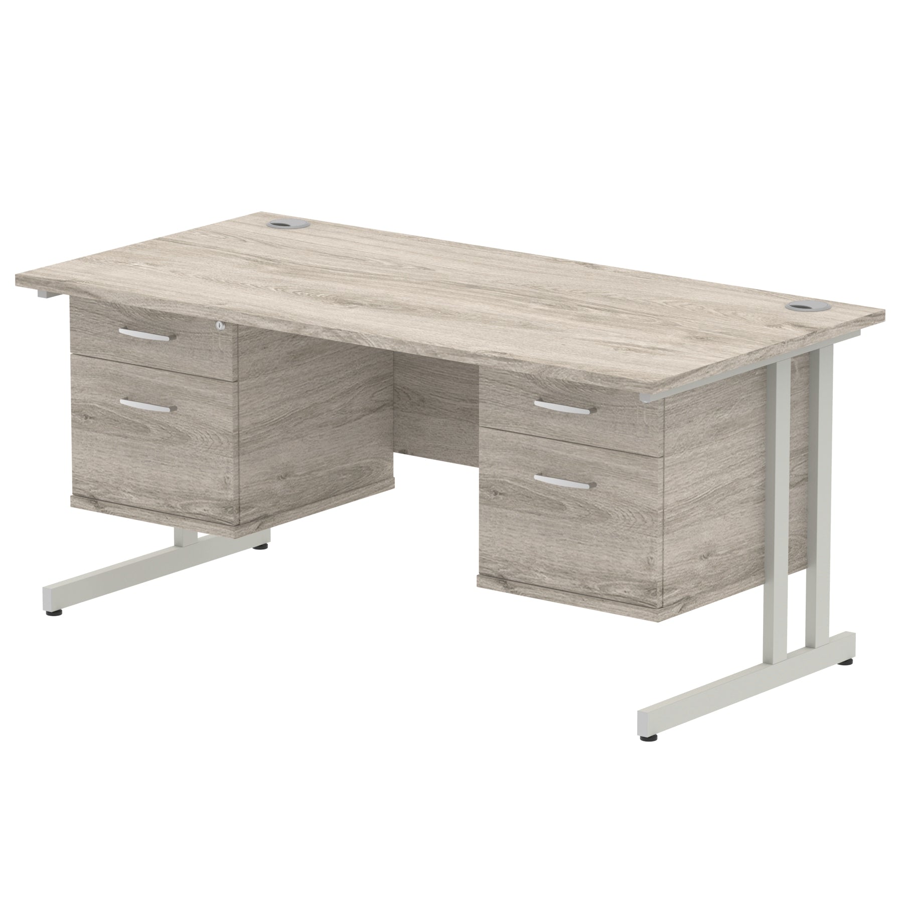 Impulse Cantilever Straight Desk 1200-1800mm Silver Frame, Fixed Pedestal, MFC, 2-3 Lockable Drawers, 5-Year Guarantee, Self-Assembly