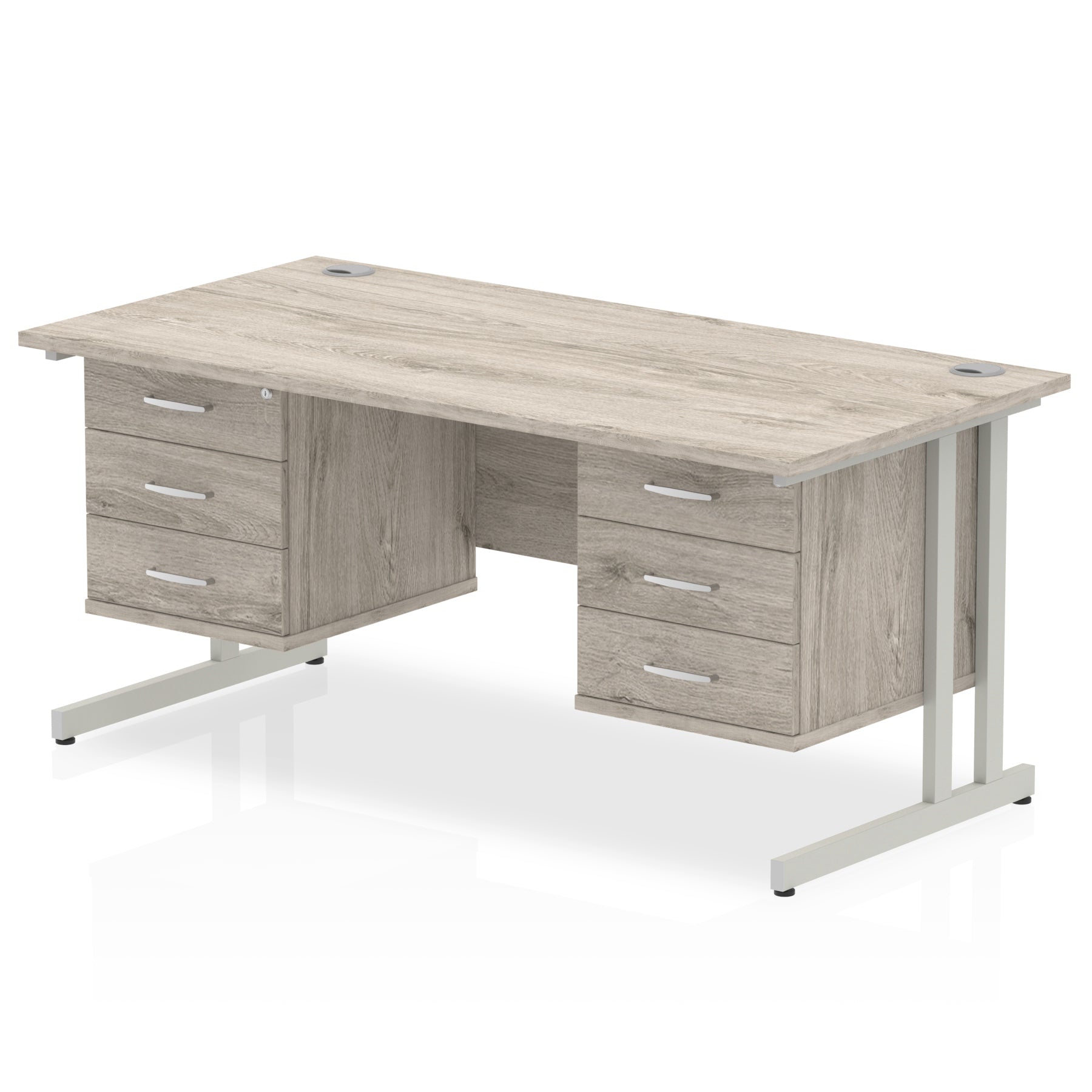 Impulse Cantilever Straight Desk 1200-1800mm Silver Frame, Fixed Pedestal, MFC, 2-3 Lockable Drawers, 5-Year Guarantee, Self-Assembly