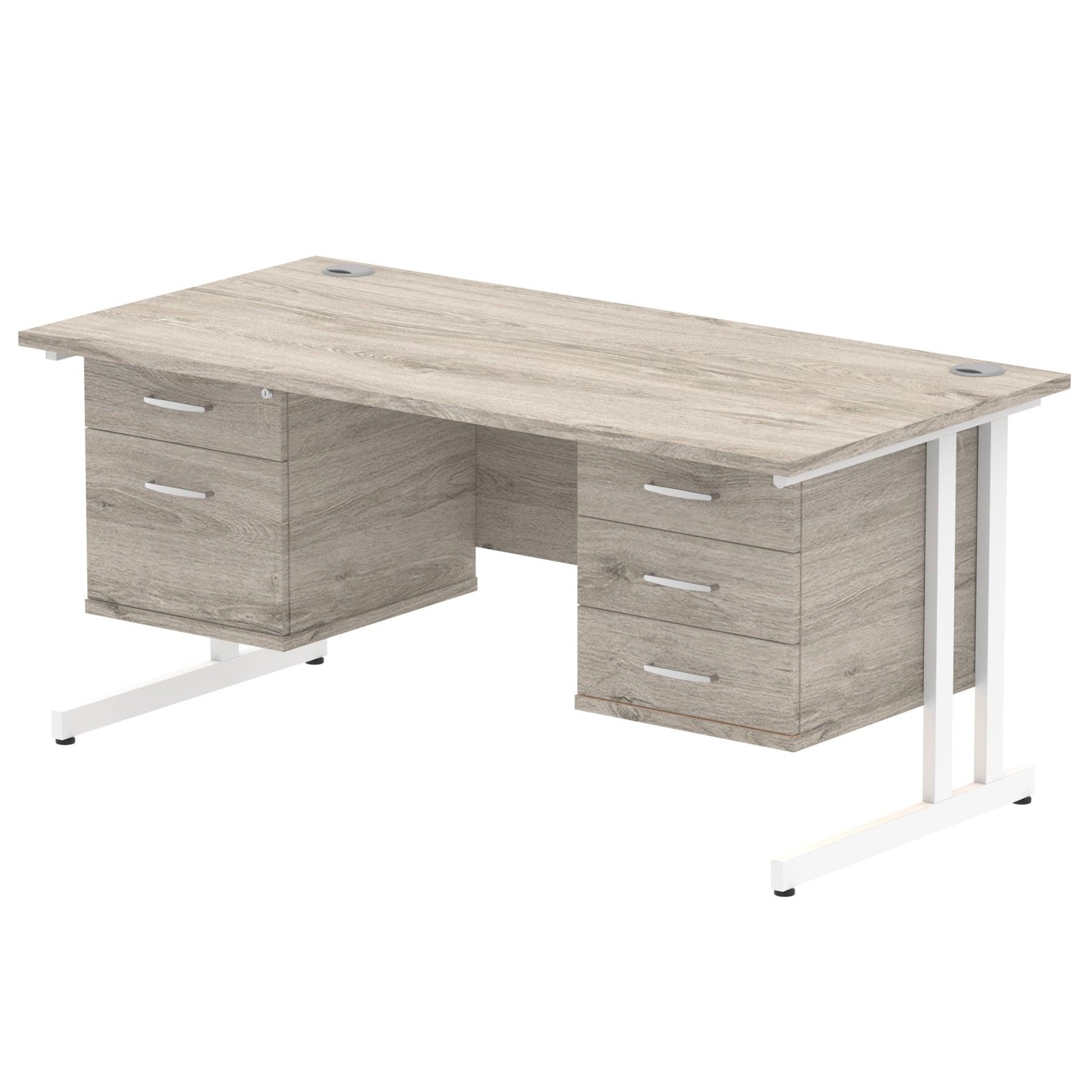 Impulse Cantilever Straight Desk - White Frame, Fixed Pedestal, MFC Material, 1200-1800mm Width, 2-3 Lockable Drawers, 5-Year Guarantee