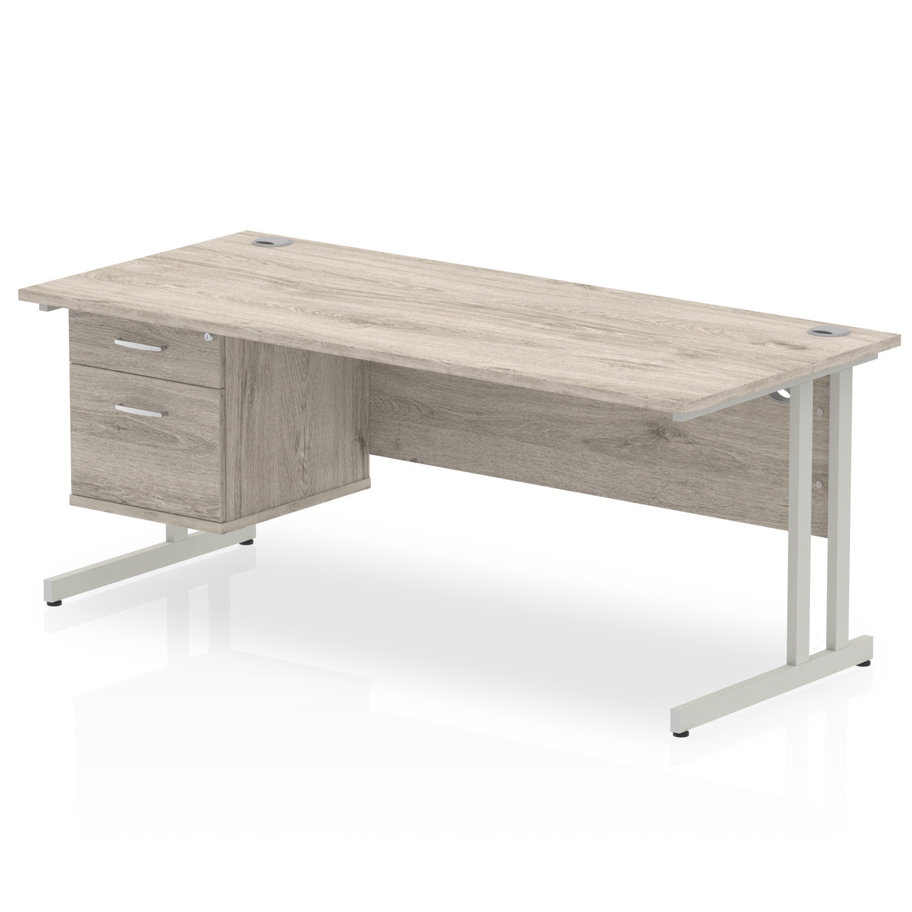 Impulse Cantilever Straight Desk 1200-1800mm Silver Frame, Fixed Pedestal, MFC, 2-3 Lockable Drawers, 5-Year Guarantee, Self-Assembly