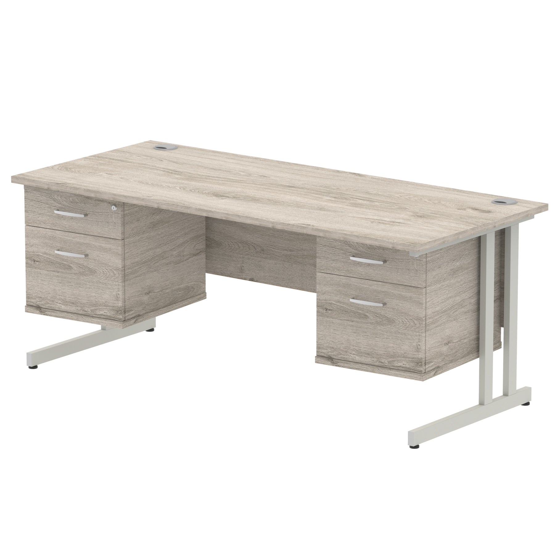 Impulse Cantilever Straight Desk 1200-1800mm Silver Frame, Fixed Pedestal, MFC, 2-3 Lockable Drawers, 5-Year Guarantee, Self-Assembly