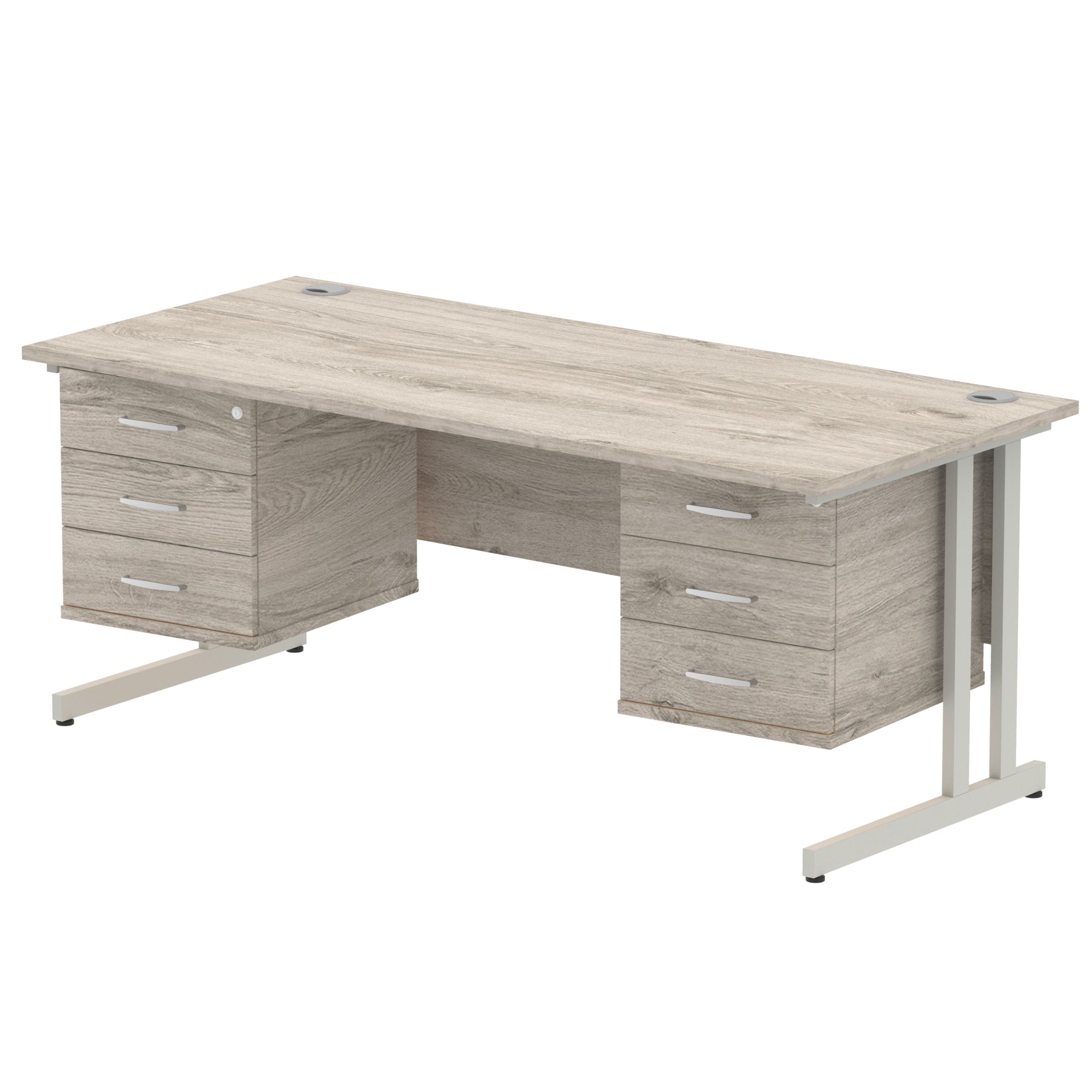 Impulse Cantilever Straight Desk 1200-1800mm Silver Frame, Fixed Pedestal, MFC, 2-3 Lockable Drawers, 5-Year Guarantee, Self-Assembly