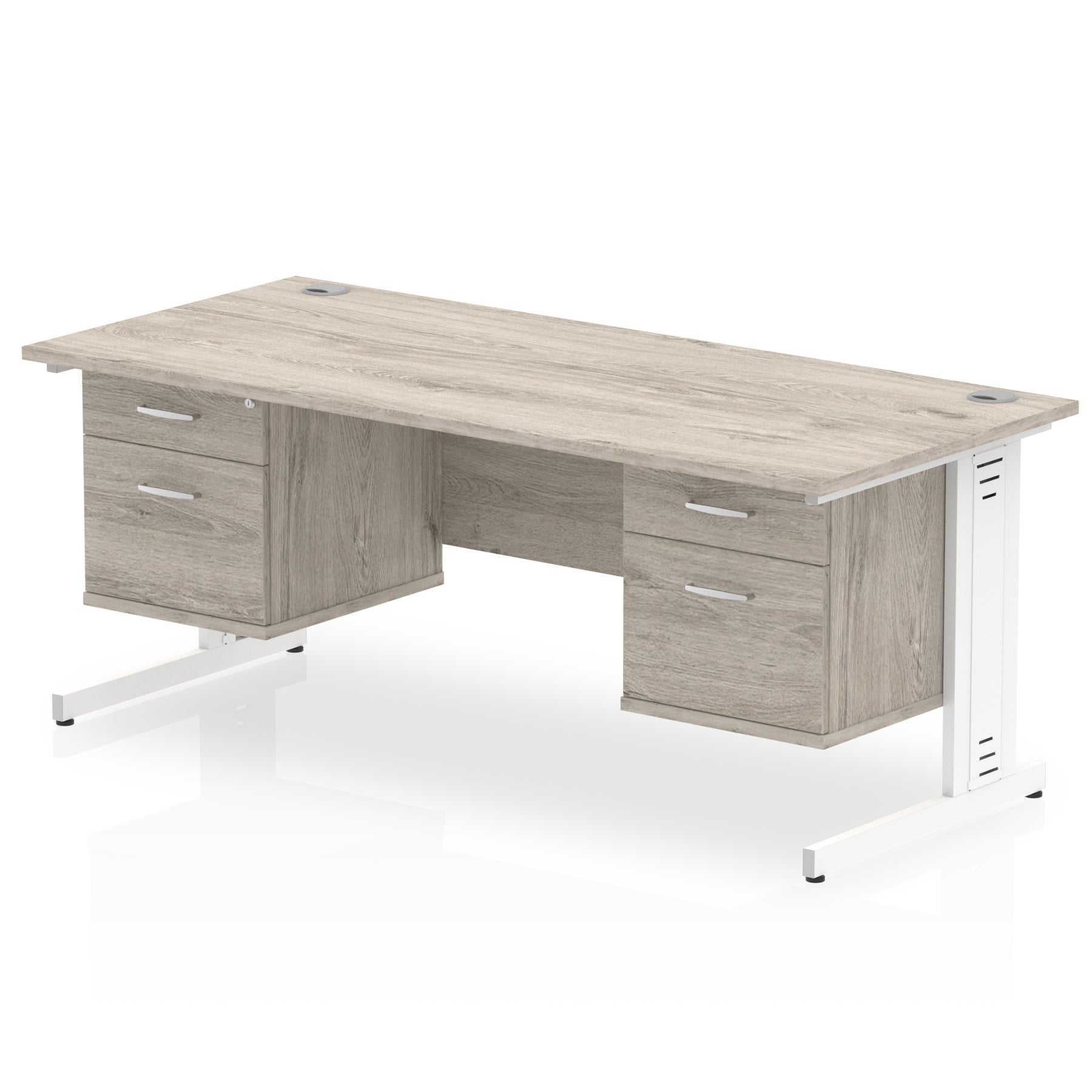 Impulse 1800mm Cable Managed Straight Desk w/ Fixed Pedestal - MFC Rectangular, Self-Assembly, 5-Year Guarantee, 1800x800 Top, Silver/White Frame