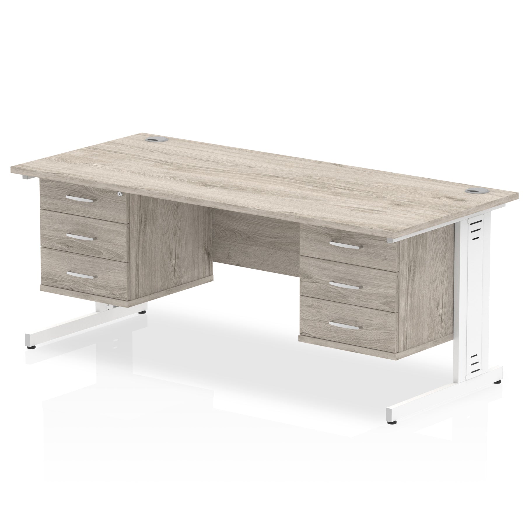 Impulse 1800mm Cable Managed Straight Desk w/ Fixed Pedestal - MFC Rectangular, Self-Assembly, 5-Year Guarantee, 1800x800 Top, Silver/White Frame