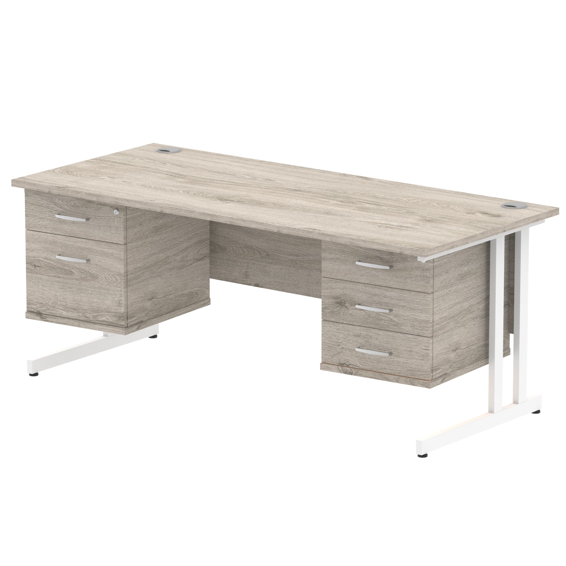 Impulse Cantilever Straight Desk - White Frame, Fixed Pedestal, MFC Material, 1200-1800mm Width, 2-3 Lockable Drawers, 5-Year Guarantee