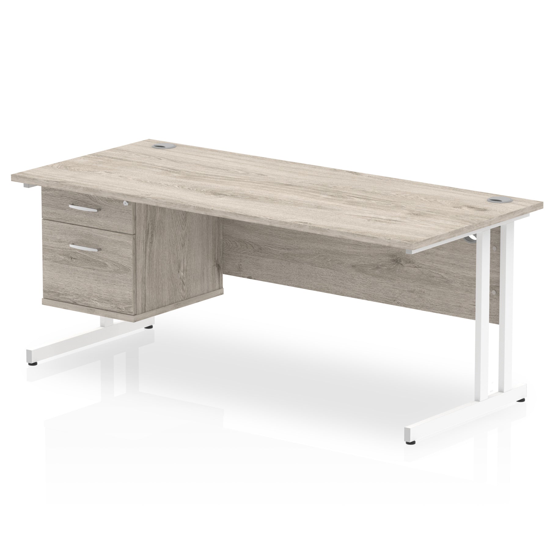 Impulse Cantilever Straight Desk - White Frame, Fixed Pedestal, MFC Material, 1200-1800mm Width, 2-3 Lockable Drawers, 5-Year Guarantee