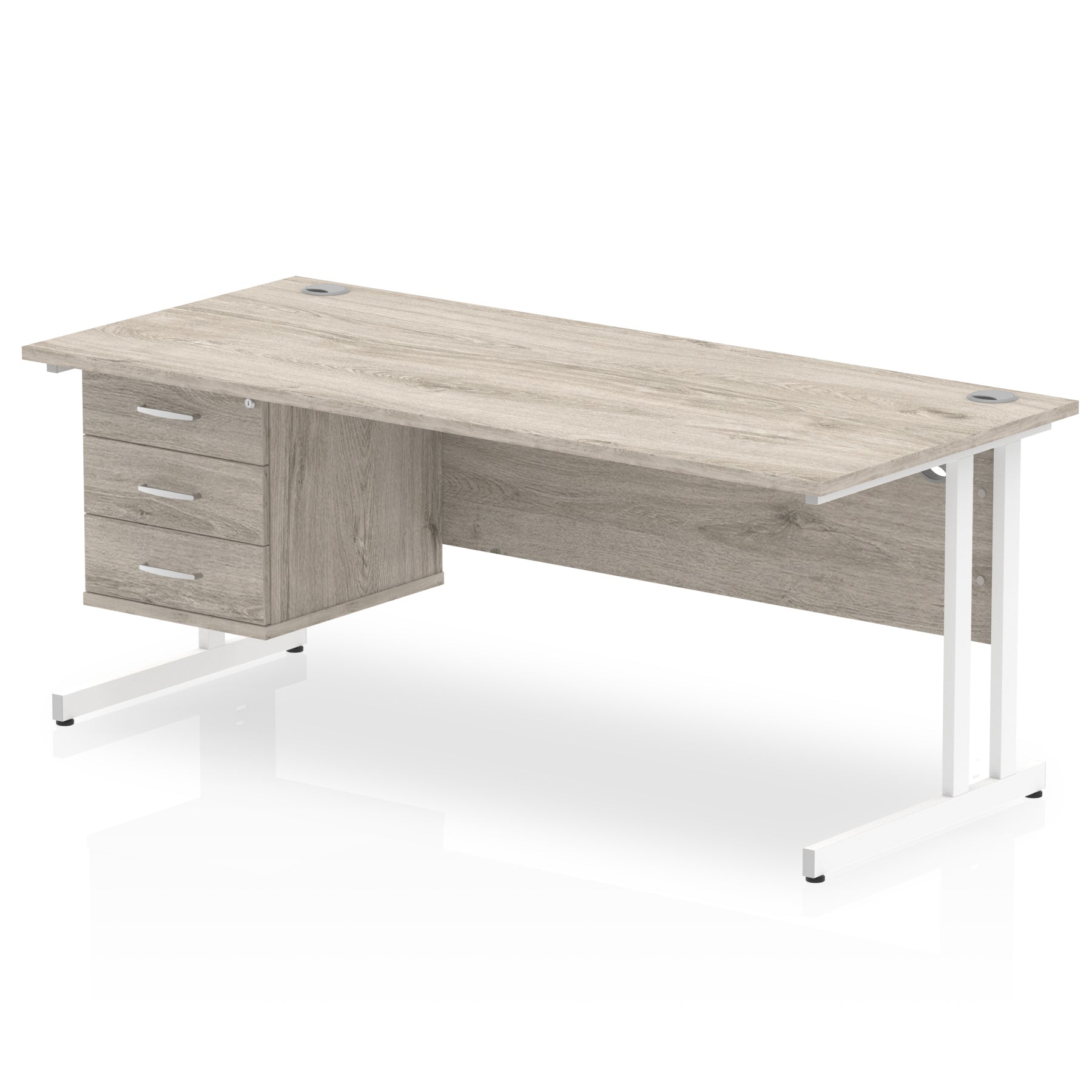 Impulse Cantilever Straight Desk - White Frame, Fixed Pedestal, MFC Material, 1200-1800mm Width, 2-3 Lockable Drawers, 5-Year Guarantee