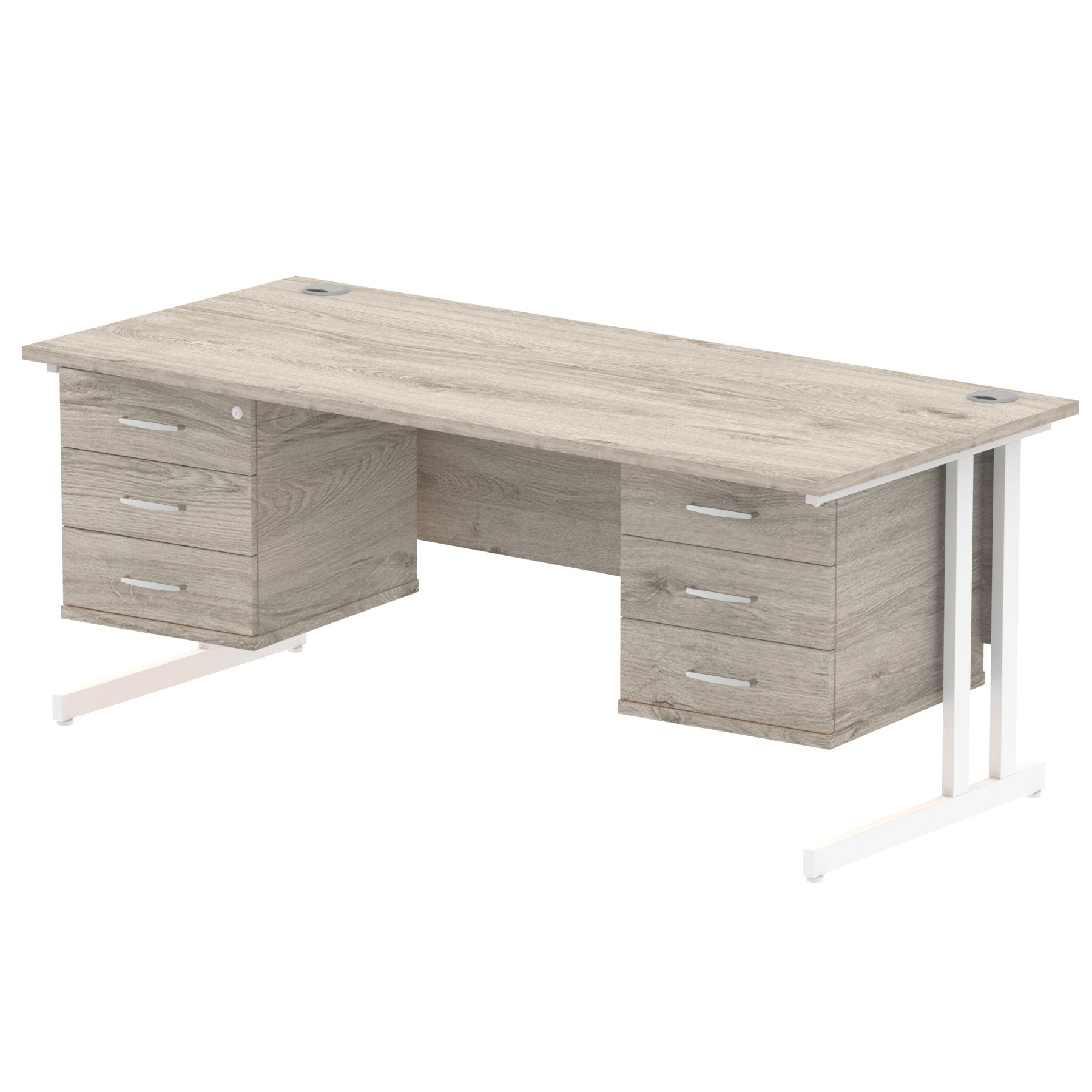 Impulse Cantilever Straight Desk - White Frame, Fixed Pedestal, MFC Material, 1200-1800mm Width, 2-3 Lockable Drawers, 5-Year Guarantee