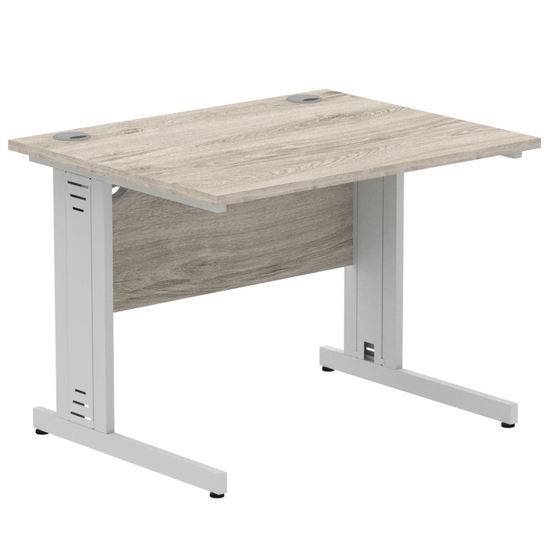 Impulse 1000mm Straight Desk with Cable Managed Leg - MFC Rectangular Table, 5-Year Guarantee, Self-Assembly, Silver/White Frame (1000x800x730mm)