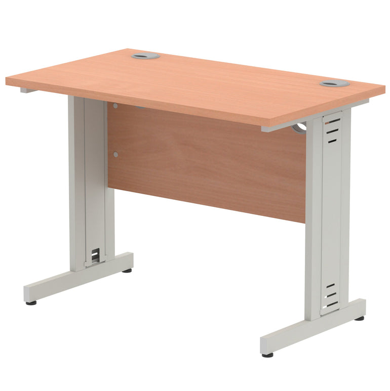 Impulse 1000mm Straight Desk with Cable Managed Leg - MFC Rectangular Table, 5-Year Guarantee, Self-Assembly, Silver/White Frame (1000x800x730mm)