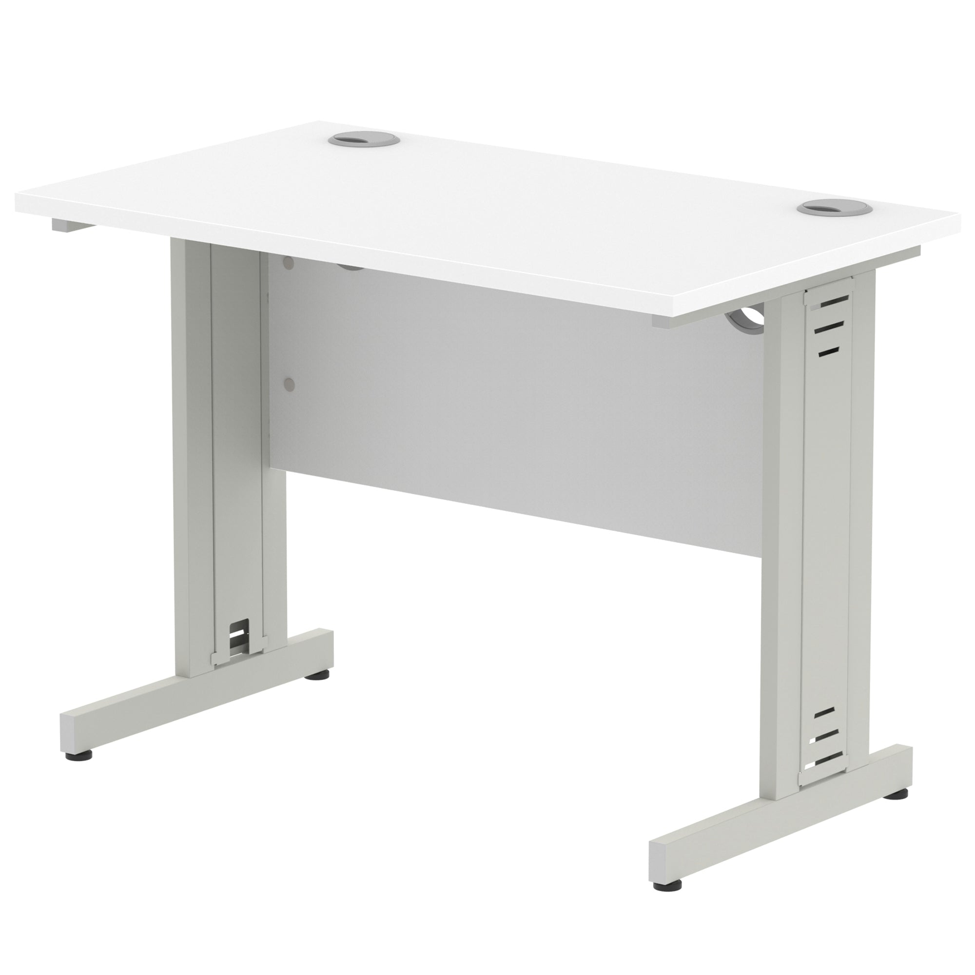 Impulse 1000mm Straight Desk with Cable Managed Leg - MFC Rectangular Table, 5-Year Guarantee, Self-Assembly, Silver/White Frame (1000x800x730mm)