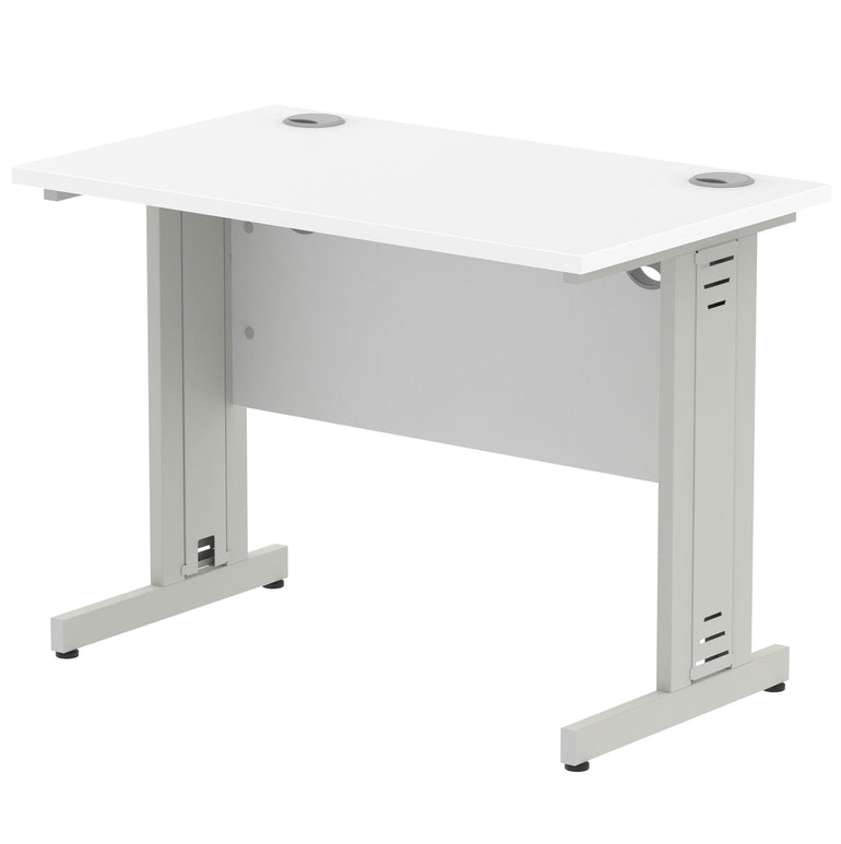 Impulse 1000mm Straight Desk with Cable Managed Leg - MFC Rectangular Table, 5-Year Guarantee, Self-Assembly, Silver/White Frame (1000x800x730mm)