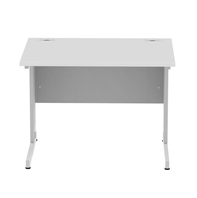 Impulse 1000mm Straight Desk with Cable Managed Leg - MFC Rectangular Table, 5-Year Guarantee, Self-Assembly, Silver/White Frame (1000x800x730mm)