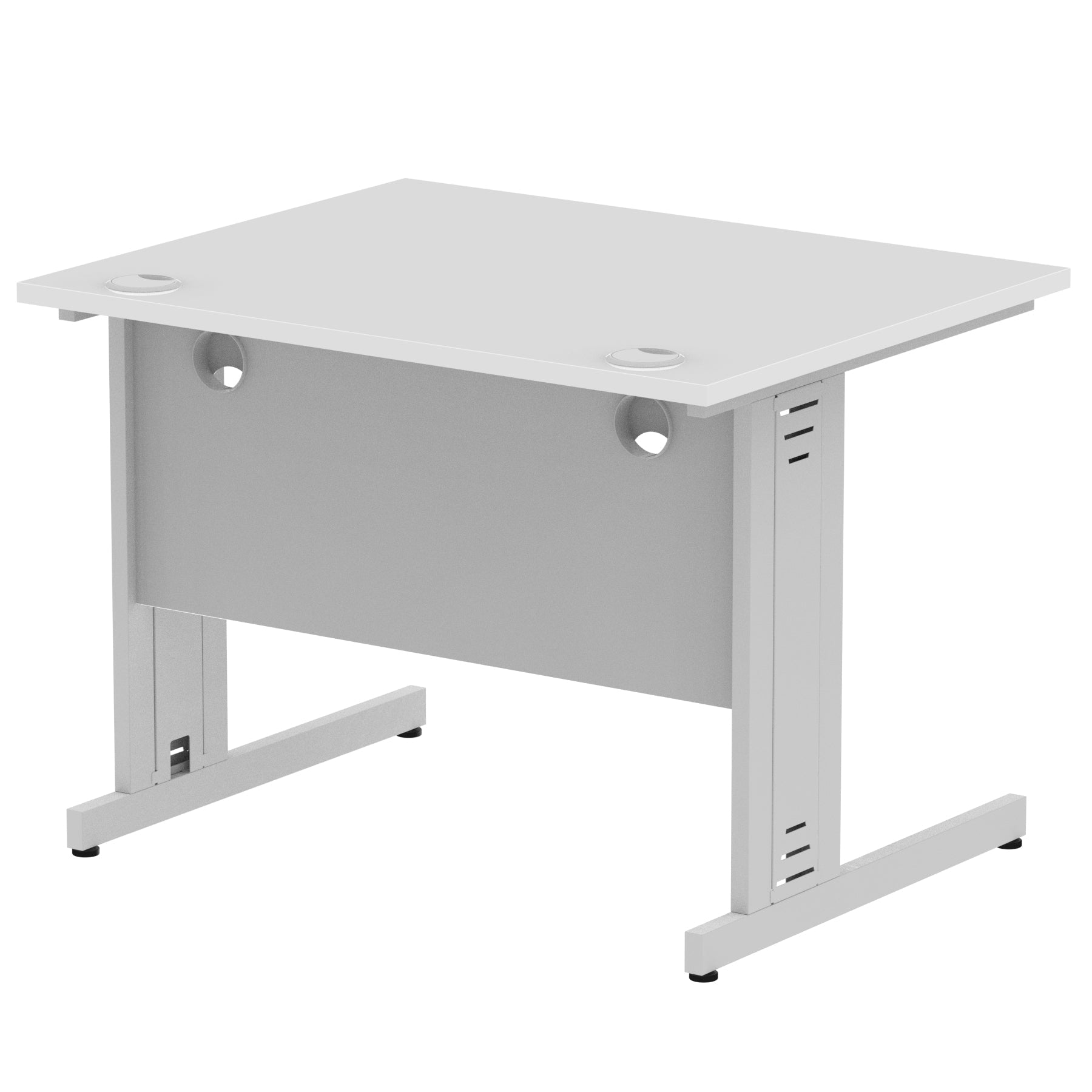 Impulse 1000mm Straight Desk with Cable Managed Leg - MFC Rectangular Table, 5-Year Guarantee, Self-Assembly, Silver/White Frame (1000x800x730mm)
