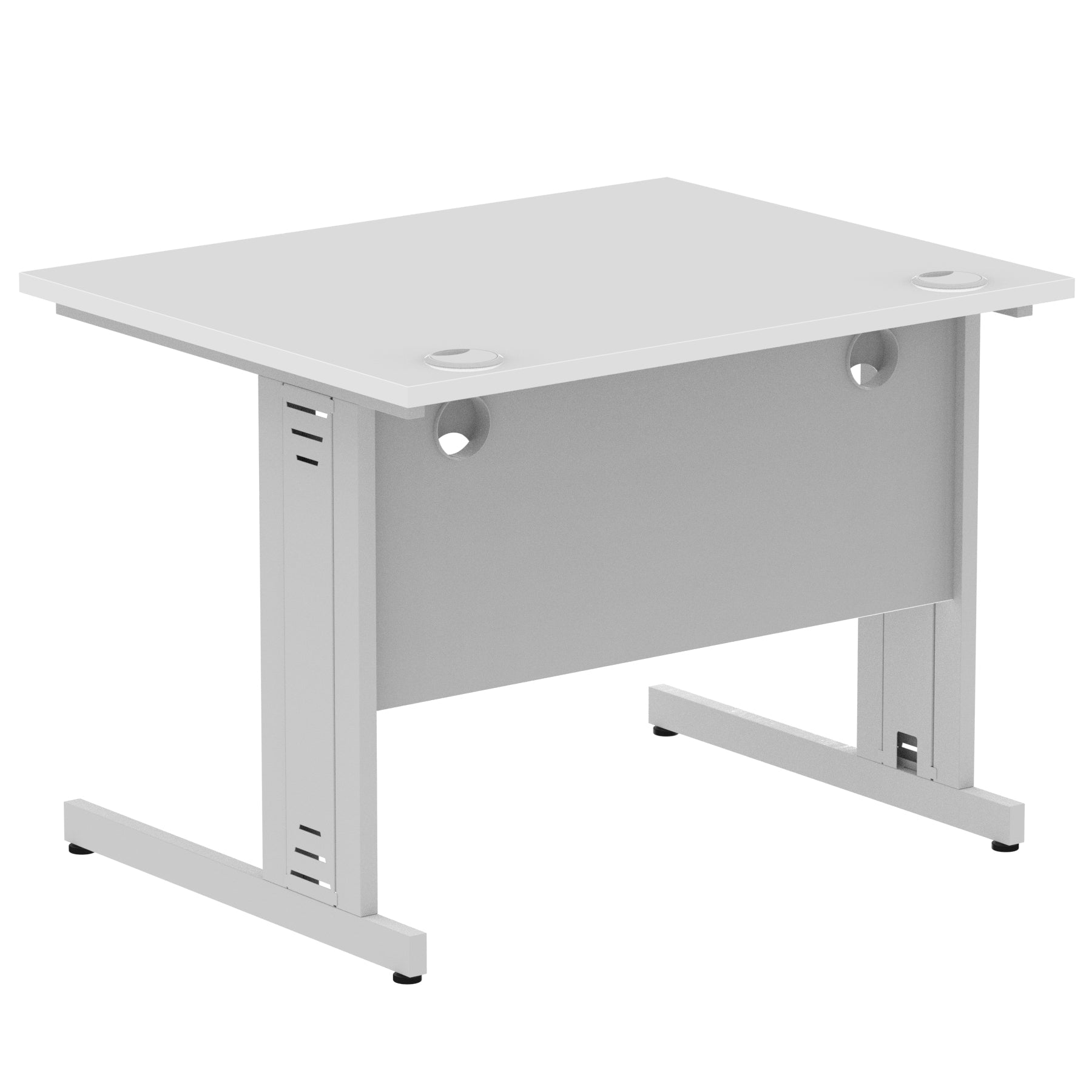 Impulse 1000mm Straight Desk with Cable Managed Leg - MFC Rectangular Table, 5-Year Guarantee, Self-Assembly, Silver/White Frame (1000x800x730mm)