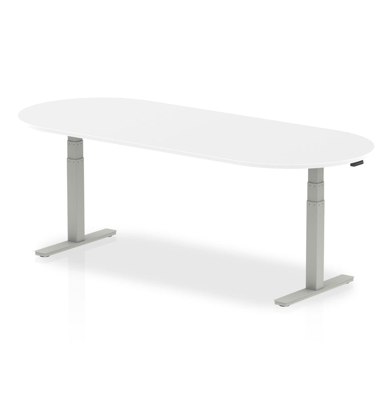Impulse Height Adjustable Boardroom Table - D-End Shape, MFC Material, 1800x1000 or 2400x1000 Size, Silver/White Frame, 5-Year Guarantee