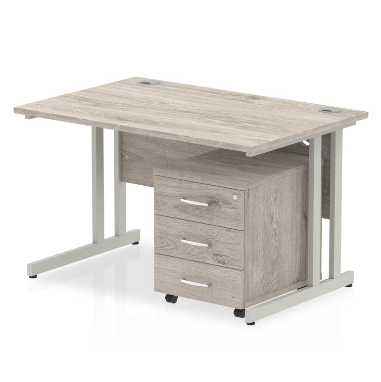 Impulse 1200mm Cantilever Straight Desk & Mobile Pedestal - MFC, Rectangular, 2/3 Lockable Drawers, Self-Assembly, 5-Year Guarantee